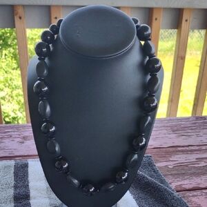 Vintage Acrylic Black Beaded Necklace